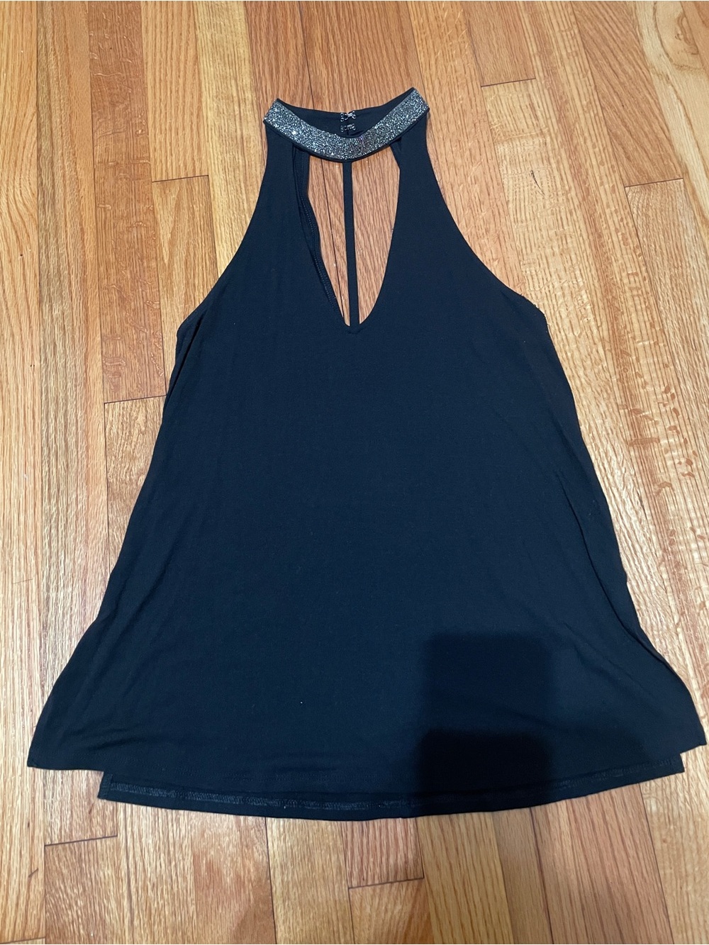 Express Black Halter Tank with Glitter Collar